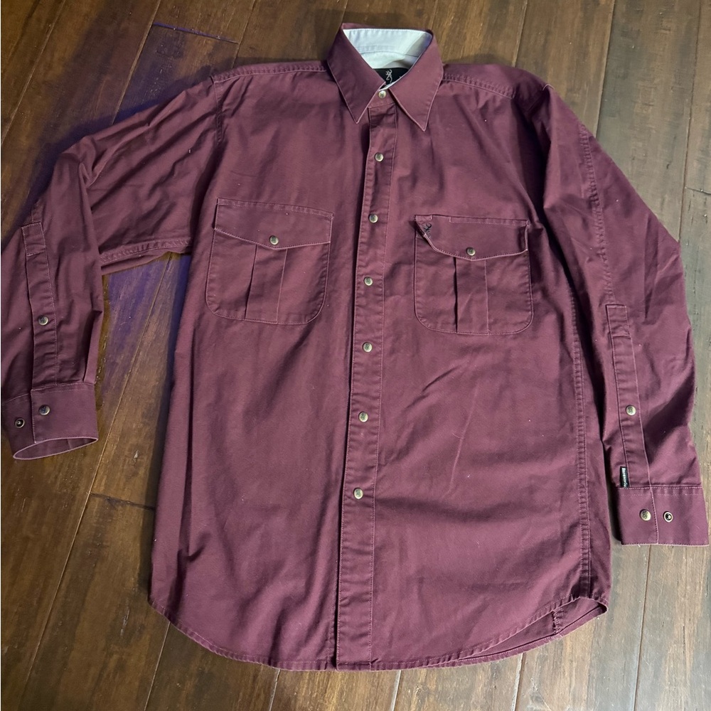 Browning Men's Long Sleeve Button-Down Shooting Shirt - Burgundy
